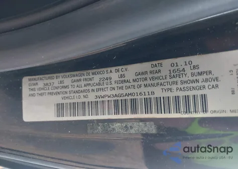 2010 Volkswagen New Beetle 2.5L Final Edition from USA, damaged, VIN 3VWPW3AG5AM016118